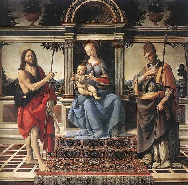 Madonna with Sts John the Baptist and Donatus 1475-83 Oil Painting by Andrea Del Verrocchio