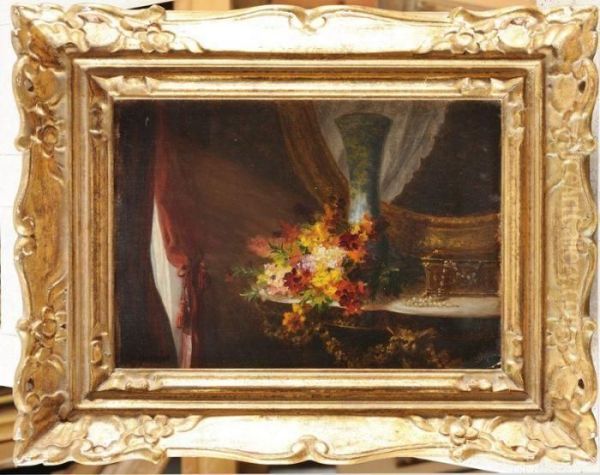 Bouquet De Fleurs Et Coffret A Bijoux Oil Painting by Charles Etienne Corpet