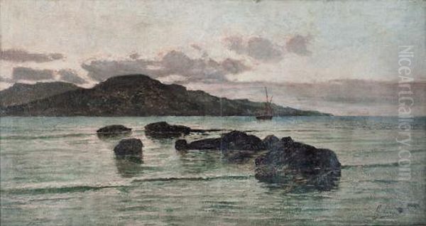 Marina Oil Painting by Giacinto Corsi Di Bognasco