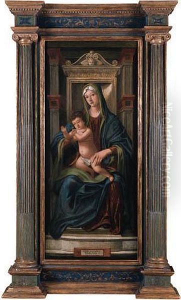 The Virgin And Child Enthroned Oil Painting by Girolamo Da Treviso