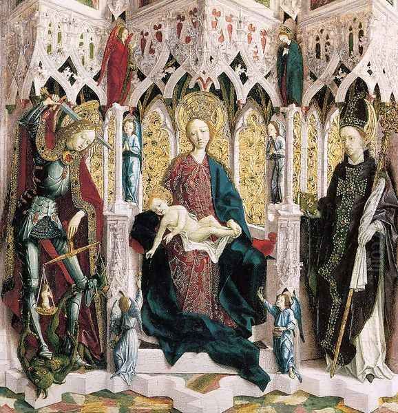 The Virgin and Child Enthroned with Angels and Saints 1480-90 Oil Painting by Michael Pacher