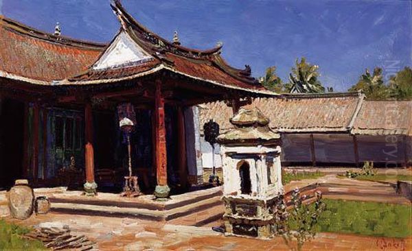 Chinese Temple Entrance, East Java Oil Painting by Carel L. Ii Dake