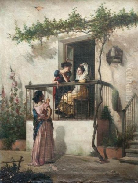 En El Balcon Oil Painting by Joaquin Damis Y Cortes