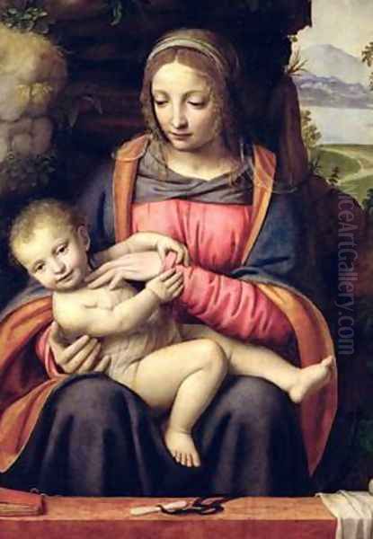 The Virgin and Child in a Landscape Oil Painting by Bernardino Luini