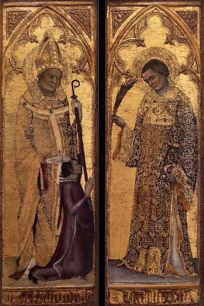 St Hermagoras and a Donor; St Fortunatus c. 1345 Oil Painting by Matteo Giovanetti