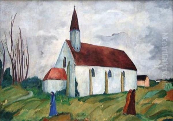 Vue D'eglise Animee Oil Painting by Euphemide Therese David