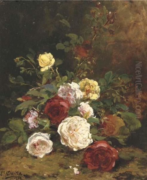 Roses On A Forest Floor Oil Painting by Euphemide Therese David