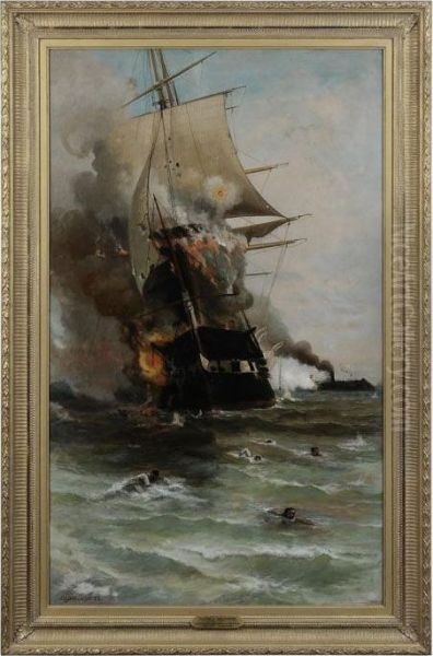 The Burning Of The Uss Congress Oil Painting by Julian Oliver Davidson