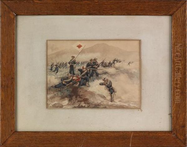 A Military Battle Oil Painting by Julian Oliver Davidson