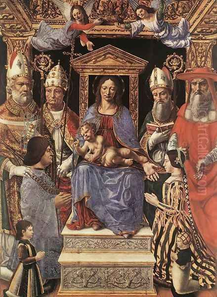 Madonna and Childs, Saints, and Donors 1496 Oil Painting by Italian Unknown Masters