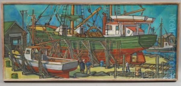 Boatyard Oil Painting by John Day