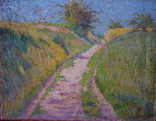 Chemin A Auvers-sur-oise Oil Painting by Leon De Bastard