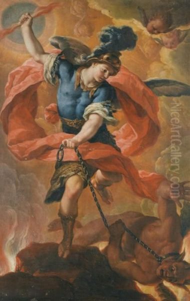 The Archangel Michael Defeating The Devil Oil Painting by Acisclo Antonio Palomino Y De Castro