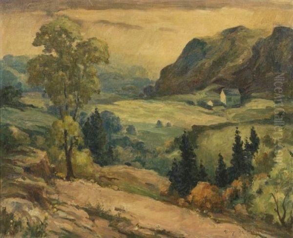 House Nestled Among The Hills Oil Painting by Harry De Maine