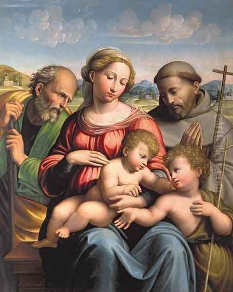 Holy Family with the Infant St John the Baptist and St Francis Oil Painting by da Imola (Francucci)