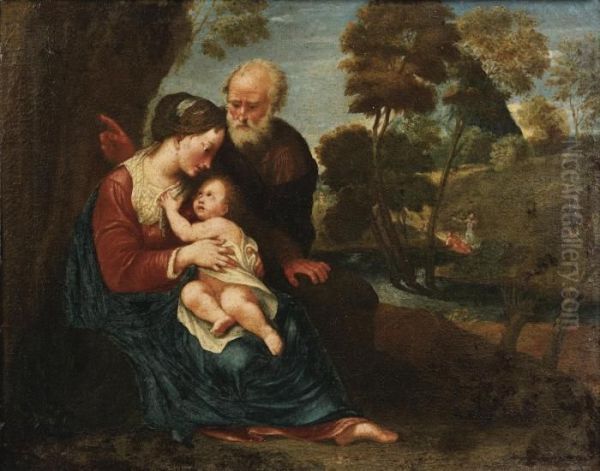 Le Repos De La Sainte Famille Oil Painting by Pasquale De Rossi