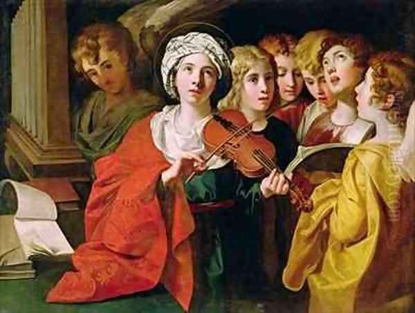 St Cecilia with a Choir Oil Painting by Domenico Zampieri (Domenichino)