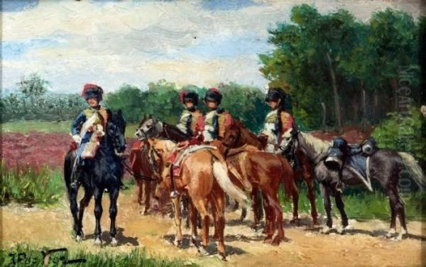 Staande Militair, Artillerie Op De Heide Oil Painting by Justus Pietrus De Veer