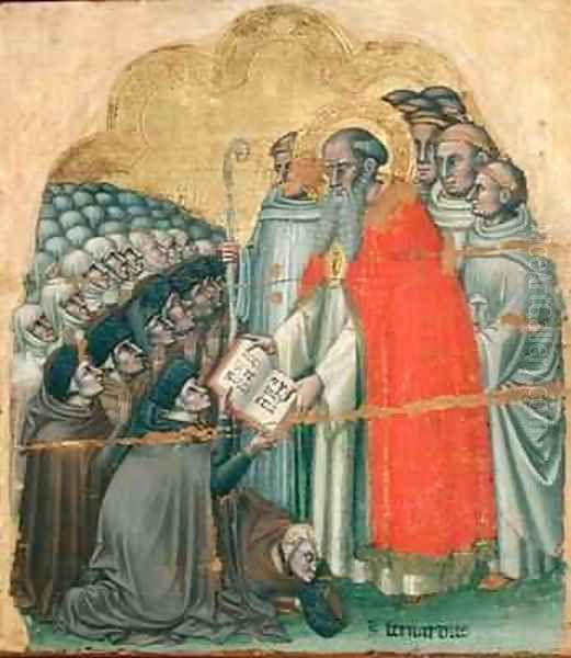 St Bernard Tolomeo 1272-1348 giving the Rule to his Order Oil Painting by Simone dei Crocifissi