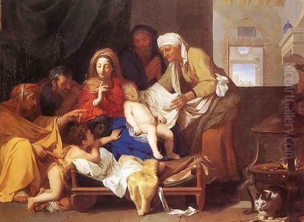 Holy Family with the Adoration of the Child 1655 Oil Painting by Charles Le Brun