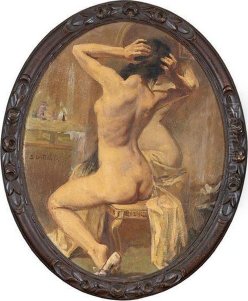 Nudo Di Donna Alla Toletta Oil Painting by Servais Detilleux