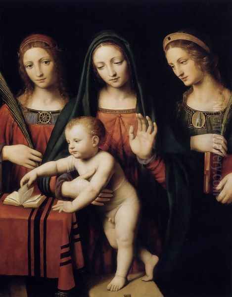 Madonna and Child with Sts Catherine and Barbara Oil Painting by Bernardino Luini