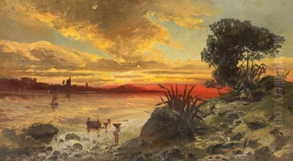 On The Italian Coast Oil Painting by Ludwig Dittweiler