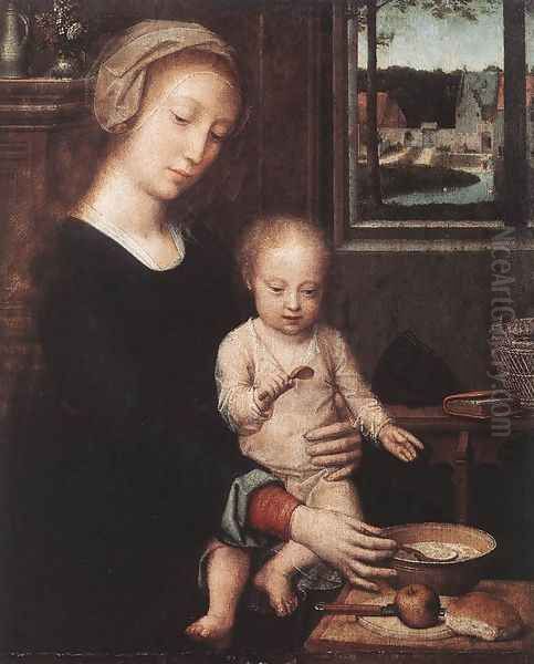 Madonna and Child with the Milk Soup c. 1520 Oil Painting by Gerard David