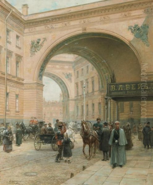 The Triumphal Arch Of The General Staff Building, St. Petersburg Oil Painting by Leon Du Paty