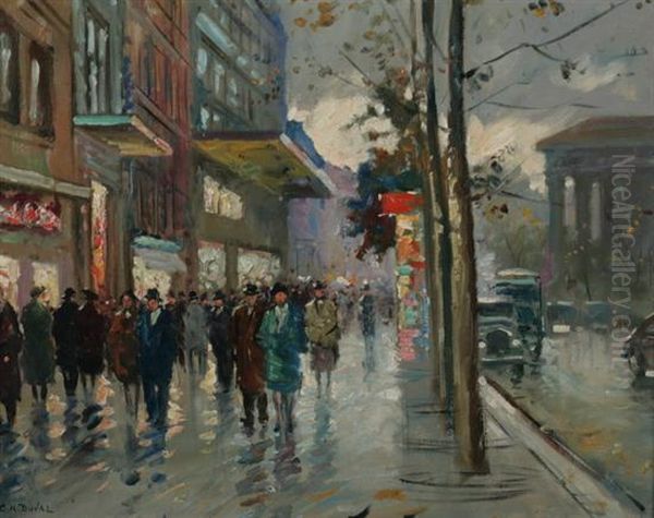 Crowed Parisian Street Scene Oil Painting by Charles Allen Duval