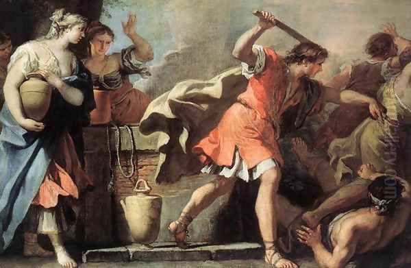 Moses Defending the Daughters of Jethro 1720s Oil Painting by Sebastiano Ricci