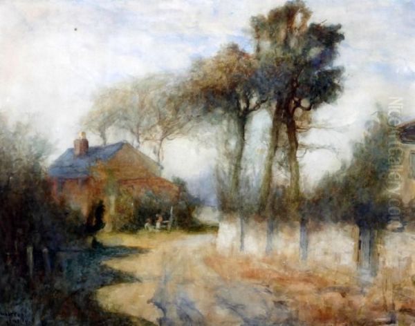 Characters By A Cottage On A Country Lane Oil Painting by Walter Emsley