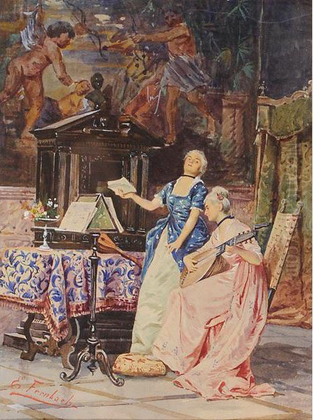 Preparativi Per Il Concerto Oil Painting by Ermanno Fernbach