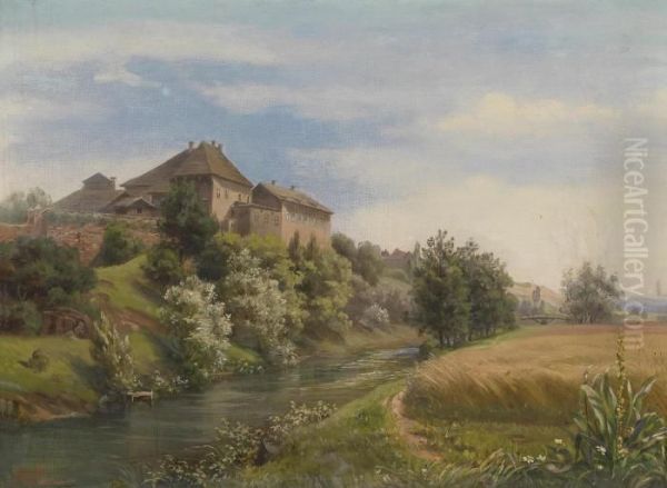 View Of Farmhouse Buildings Oil Painting by Marie Ertl