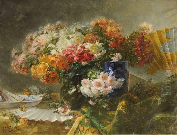 Nature Morte Aux Fleurs Et A L'eventail Oil Painting by Pierre Nicolas Euler