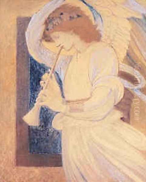 An Angel Playing a Flageolet Oil Painting by Sir Edward Coley Burne-Jones