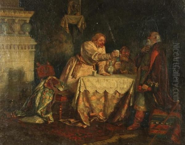 Boyars Drinking Oil Painting by Fedor Fedorovich Bucholz