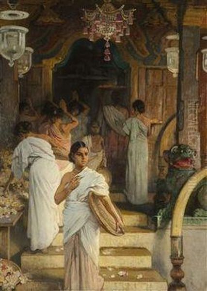 Before An Indian Temple Oil Painting by Woldemar Friedrich