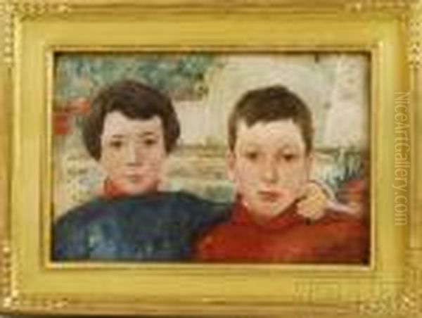 Bjorn And Jan, (the Artist's Sons) Oil Painting by Frederick Trapp Friis