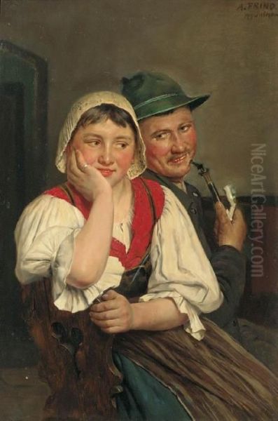 A Bavarian Courtship Oil Painting by August Frind