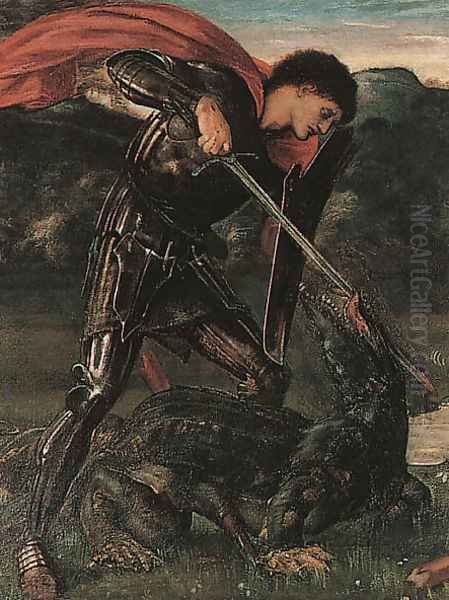 St. George Kills the Dragon (detail) 1866-93 Oil Painting by Sir Edward Coley Burne-Jones