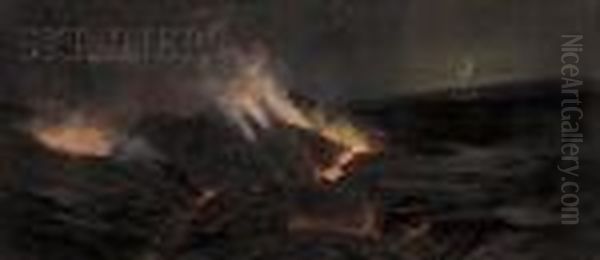 View Of A Volcanic Eruption Oil Painting by Charles Furneaux