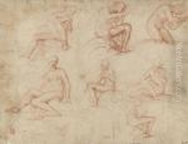 Studies Of Seated And Kneeling Figures Oil Painting by Giorgio Gandini Del Grano