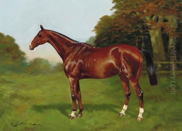 Mon Prince A Chestnut Hunter In A Paddock by Charles E. Gatehouse