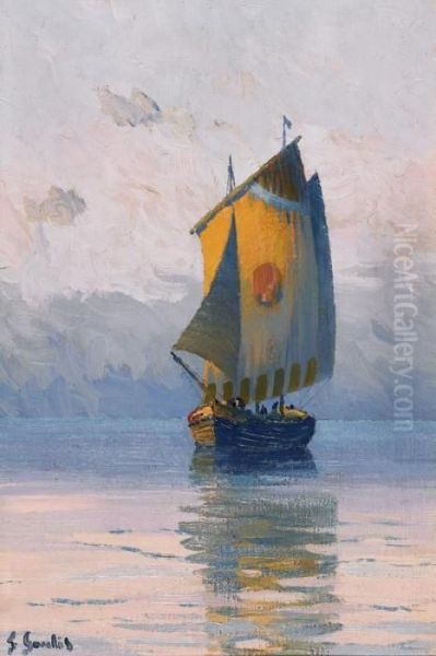 Segelschiff Im Abendrot Oil Painting by Fernand Gaulis