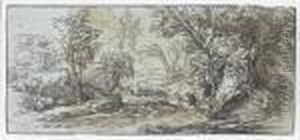 A Path Through A Wooded Landscape Oil Painting by Abraham I Genoels