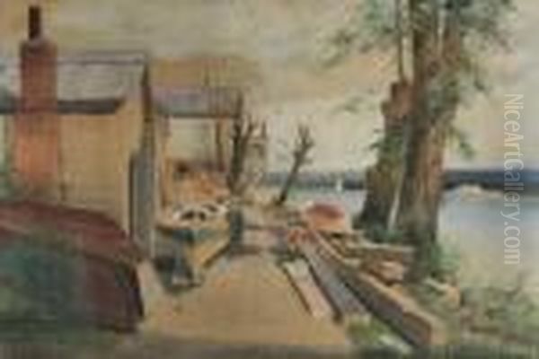 Boatyard On The Potomac Oil Painting by Delancey Walker Gill