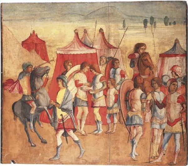 A Roman Encampment Oil Painting by Nicoloursino V. Ii Giolfino