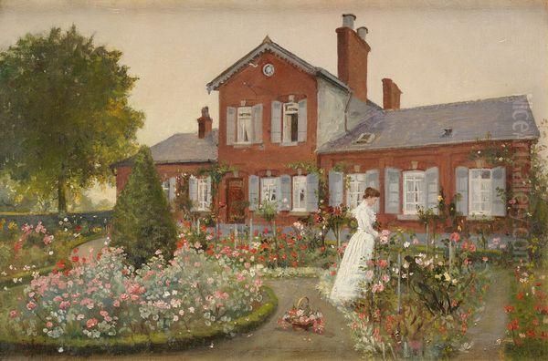 Jeune Femme Dans Un Jardin De Roses Oil Painting by Charles Gislain