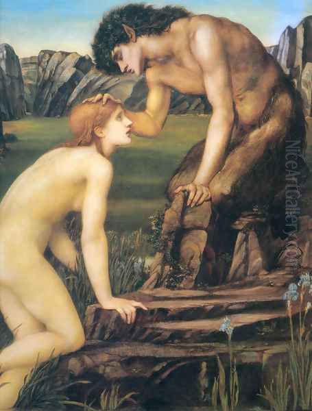 Pan and Psyche 1872-74 Oil Painting by Sir Edward Coley Burne-Jones